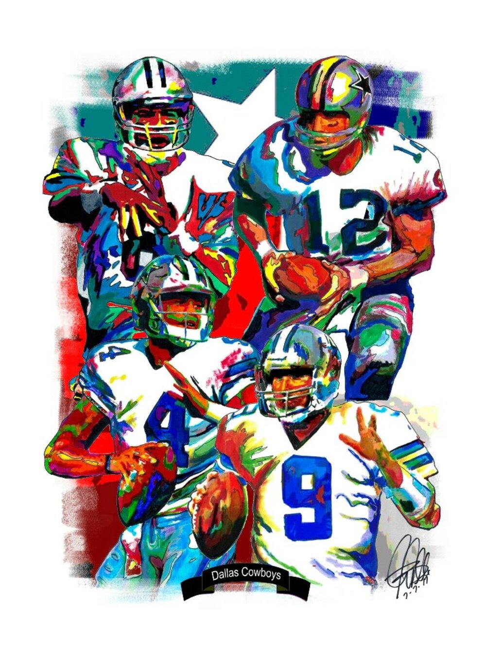 Dallas Cowboys Aikman Staubach Prescott Romo Sports Poster Print Wall Art 13x19